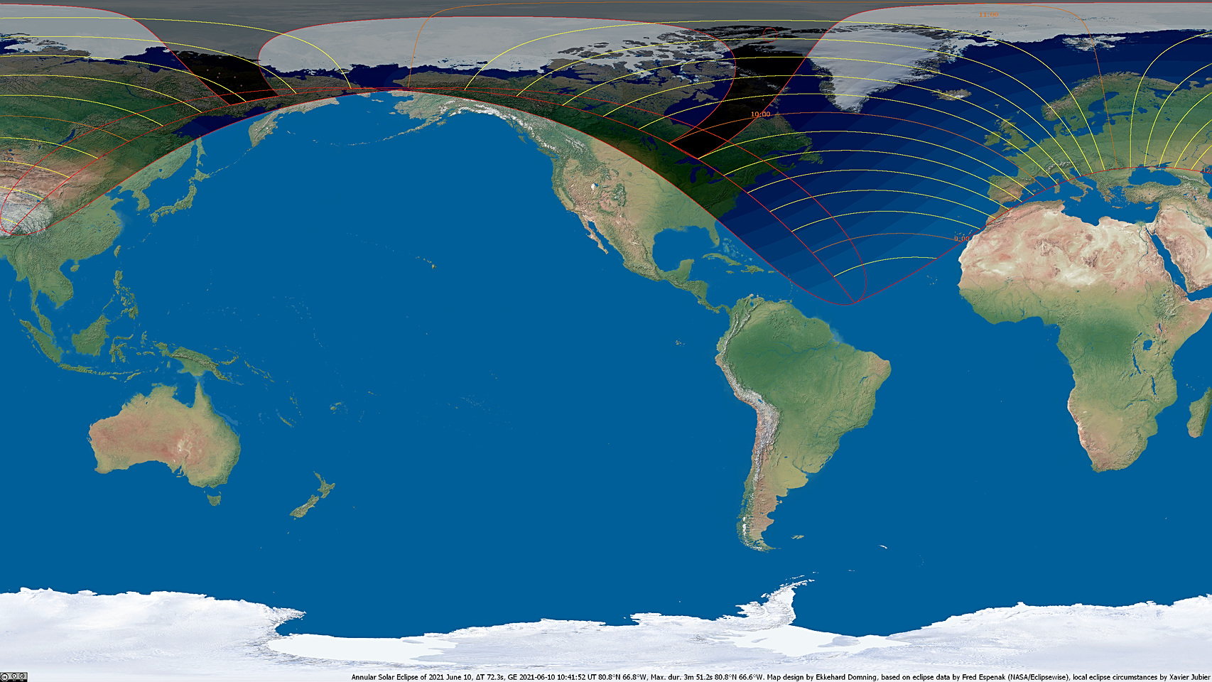 Weltkarte der Sonnenfinsternis vom 10. Juni 2021